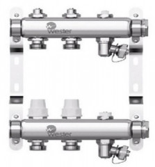 Коллектор для отопления Wester 1"-3/4 в сборе на 2 выхода с 2 заглушками