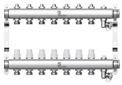 Коллектор для отопления Wester 1"-3/4 в сборе на 7 выходов с 2 заглушками