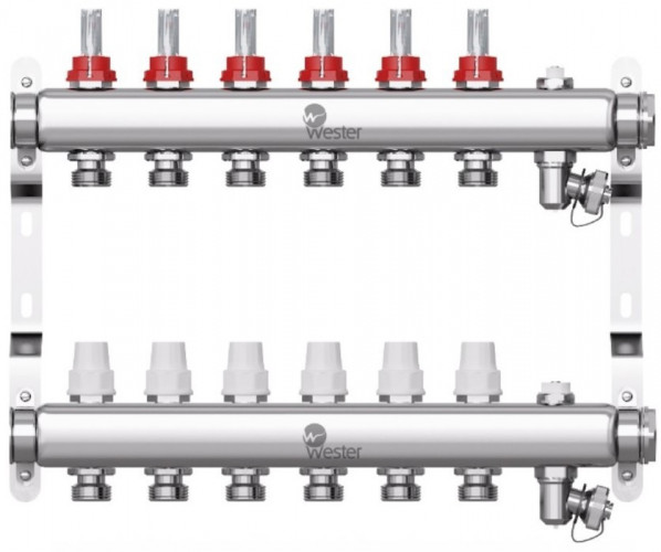 Коллекторная группа Wester 1"-3/4 в сборе с расходомерами на 6 выходов