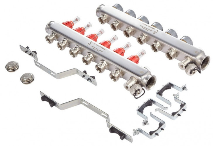 Для отопления Royal Thermo 1" ВР-3/4" НР, 3 выхода с расходомерами, нерж. (RTE 52.103)